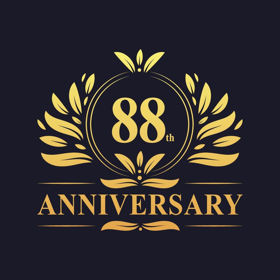 Conception du 88e anniversaire, luxueux logo d'anniversaire de 88 ans de couleur dorée. vecteur