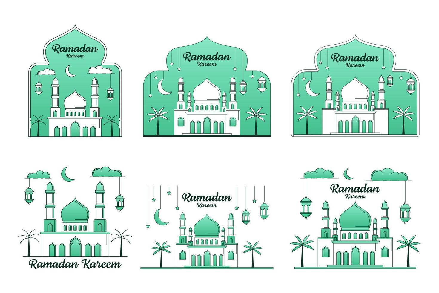 illustration vectorielle ramadan kareem collection de conception de style monoline ou art en ligne vecteur