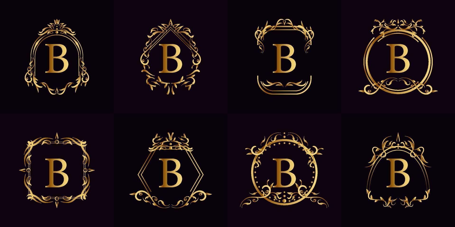 logo initial b avec ornement de luxe ou cadre fleuri, collection de jeux. vecteur