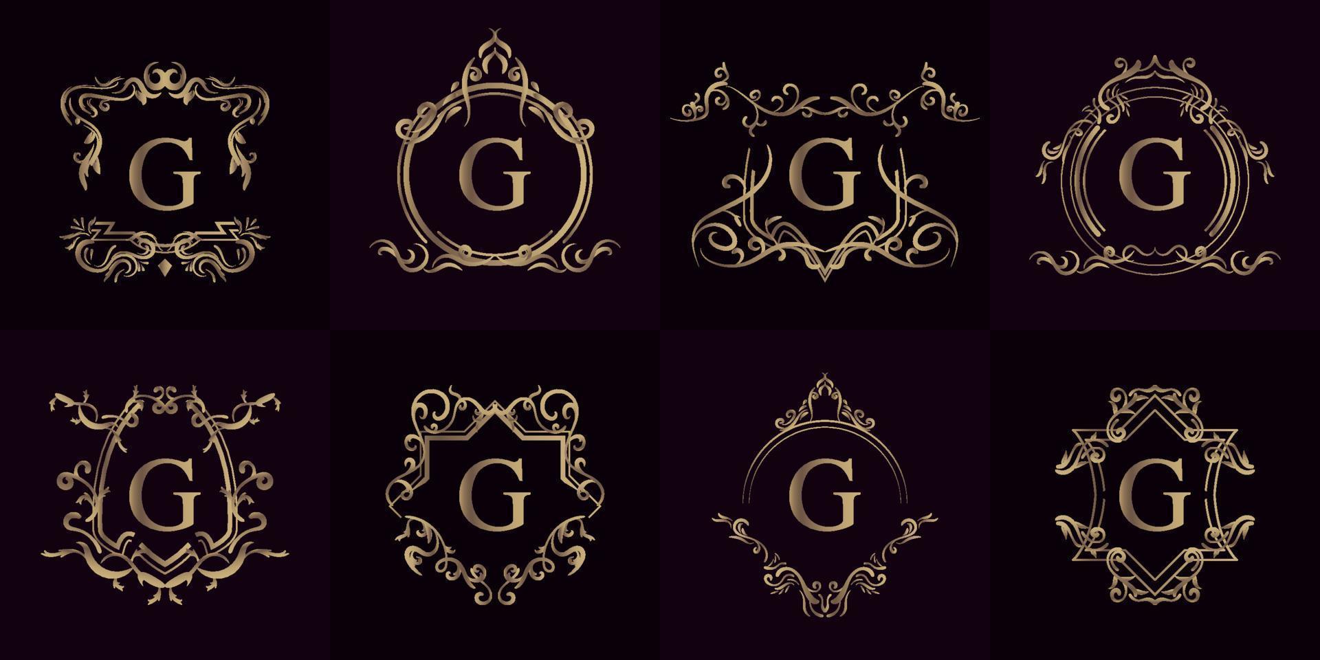 collection de logo initial g avec ornement de luxe ou cadre fleuri vecteur