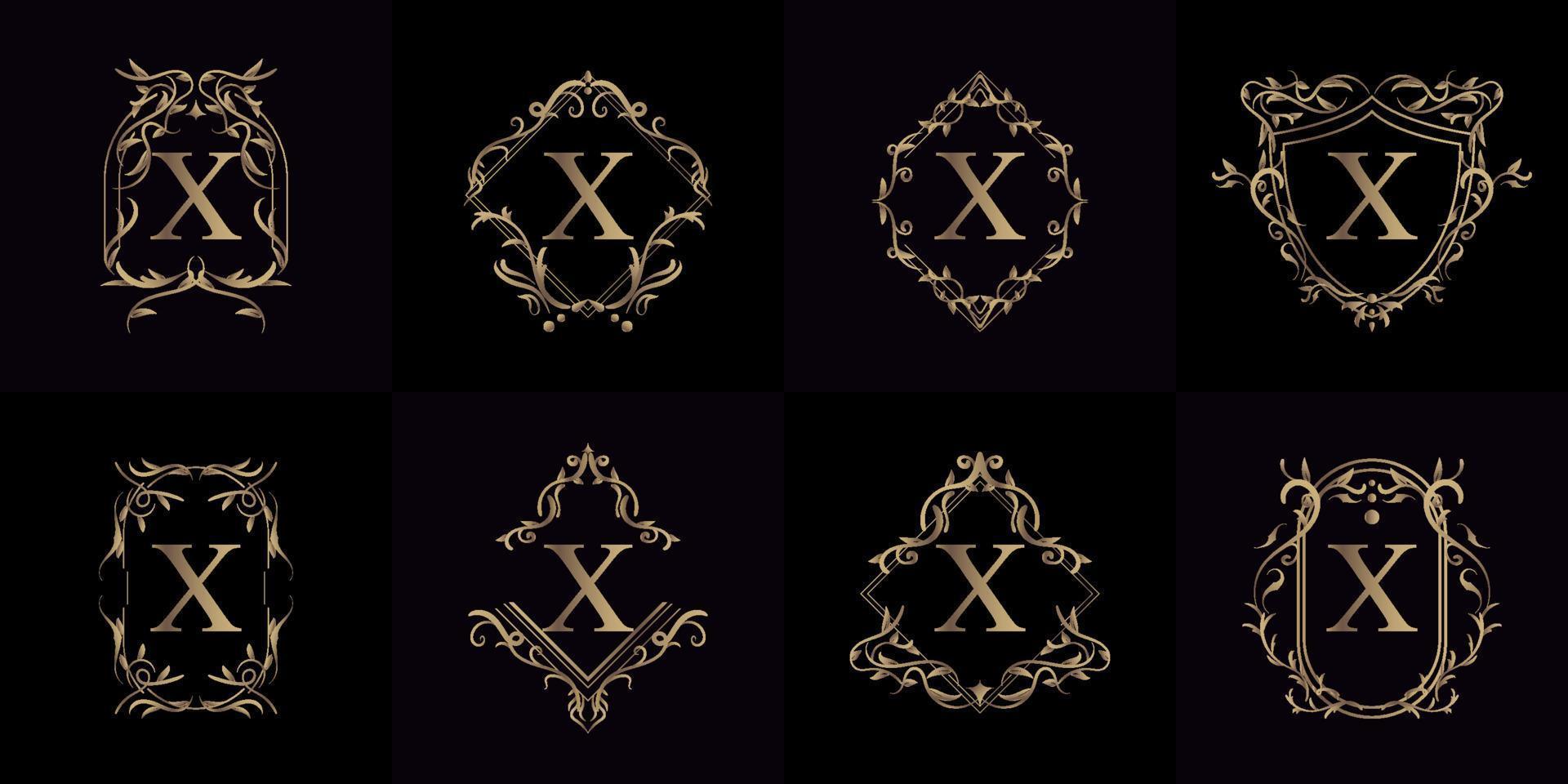 collection de logo initial x avec ornement de luxe ou cadre fleuri vecteur