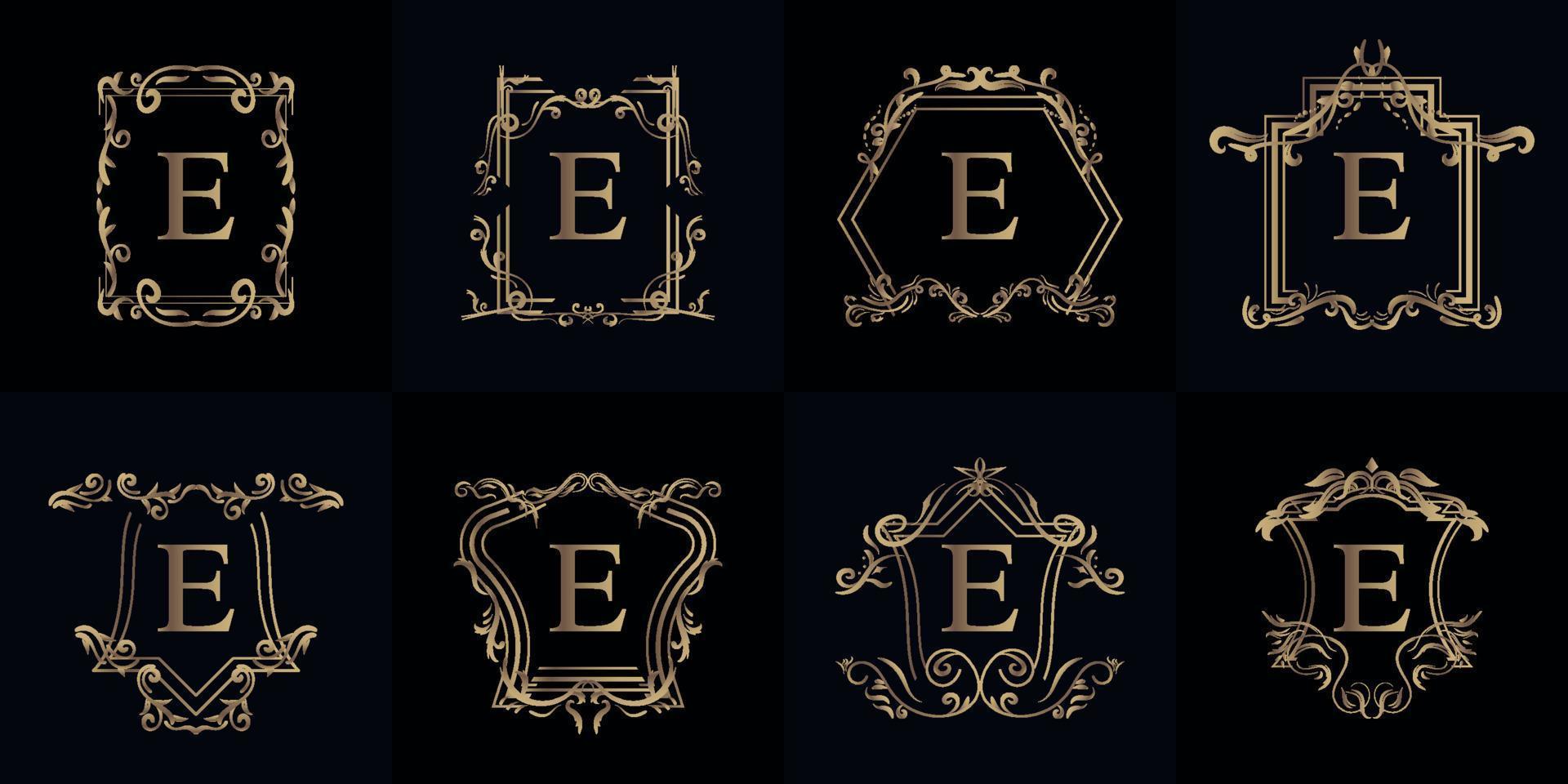 collection de logo initial e avec ornement de luxe ou cadre fleuri vecteur