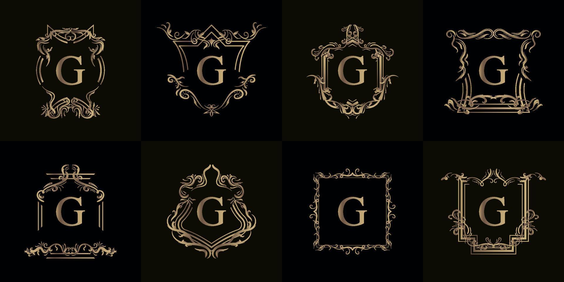 collection de logo initial g avec ornement de luxe ou cadre fleuri vecteur