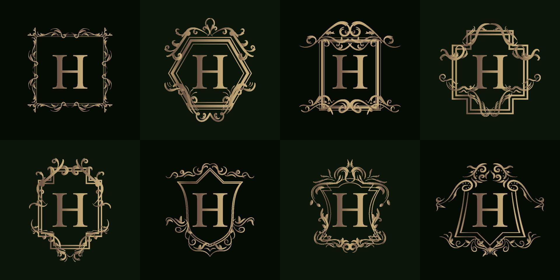 collection de logo initial h avec ornement de luxe ou cadre fleuri vecteur