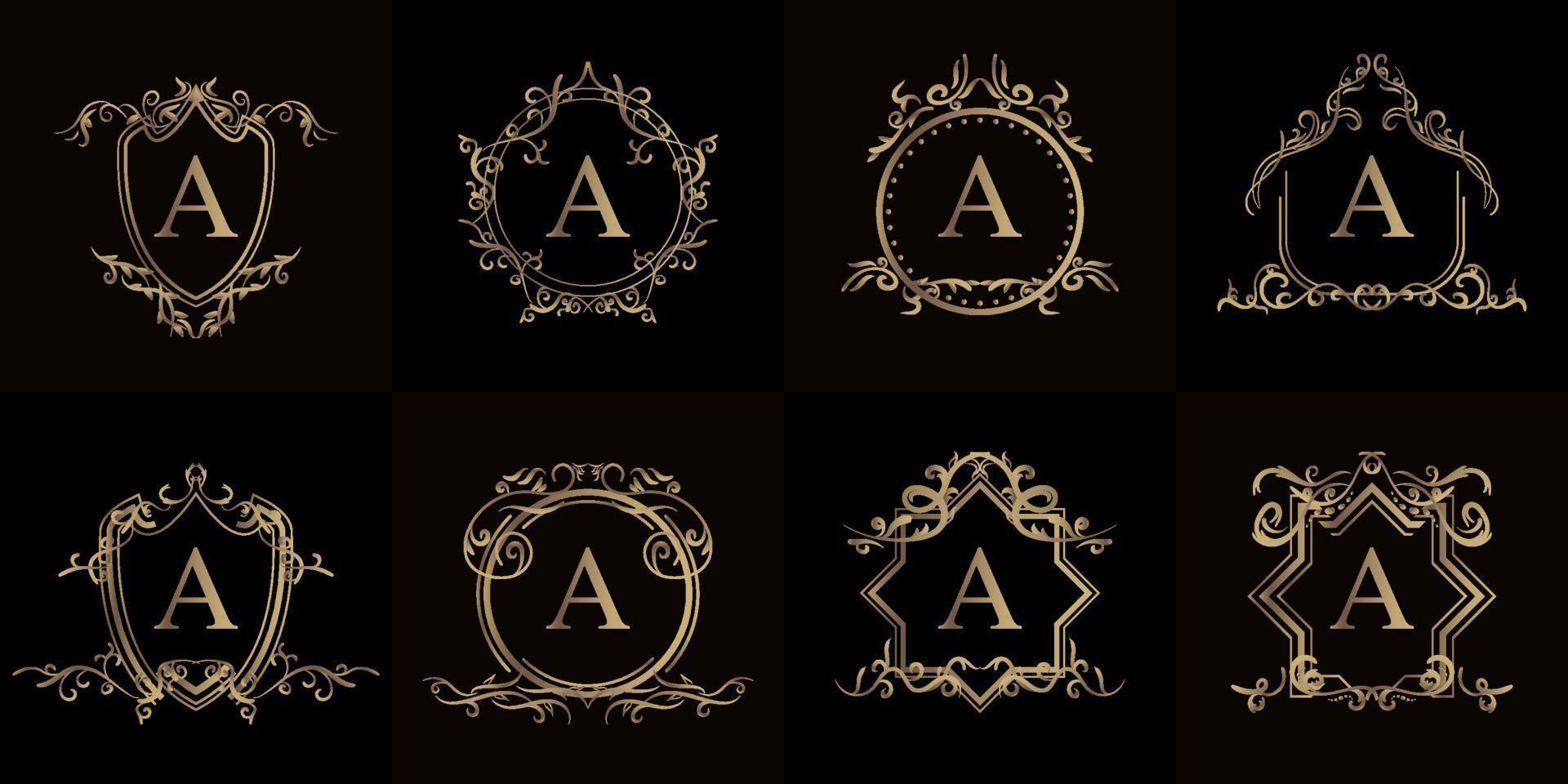 collection de logo initial a avec ornement de luxe ou cadre fleuri vecteur