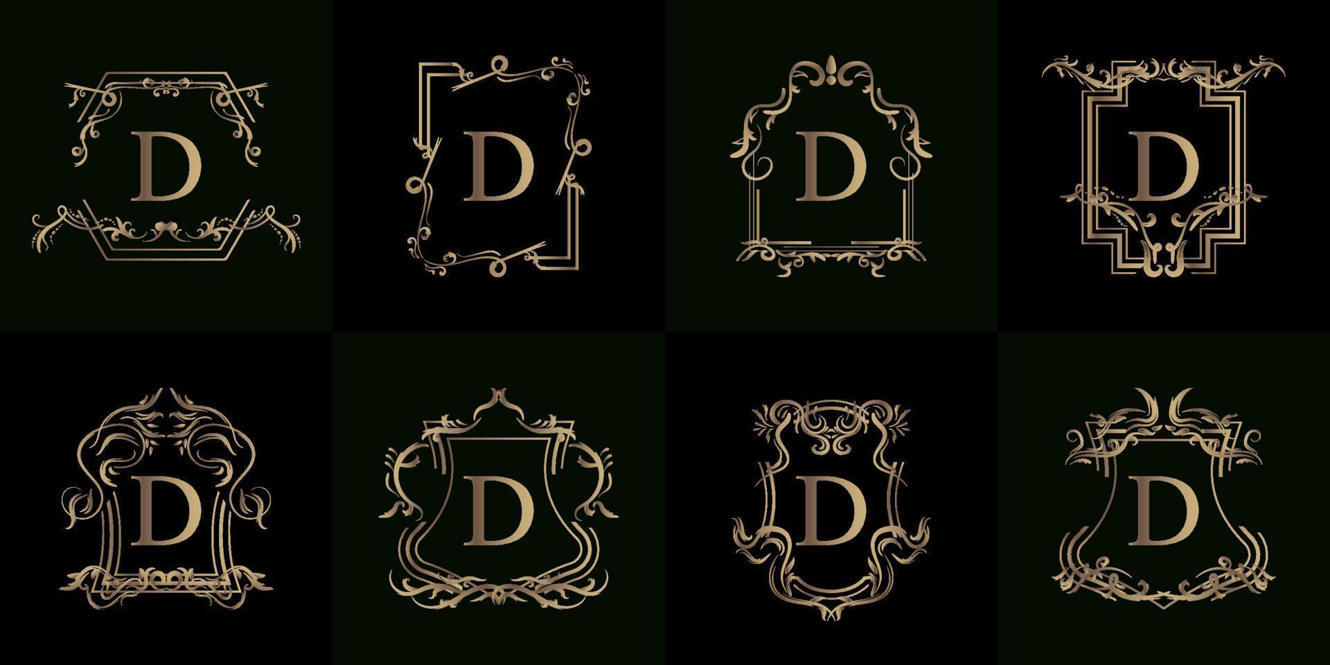 collection de logo initial d avec ornement de luxe ou cadre de fleurs avec ornement de luxe ou cadre de fleurs vecteur