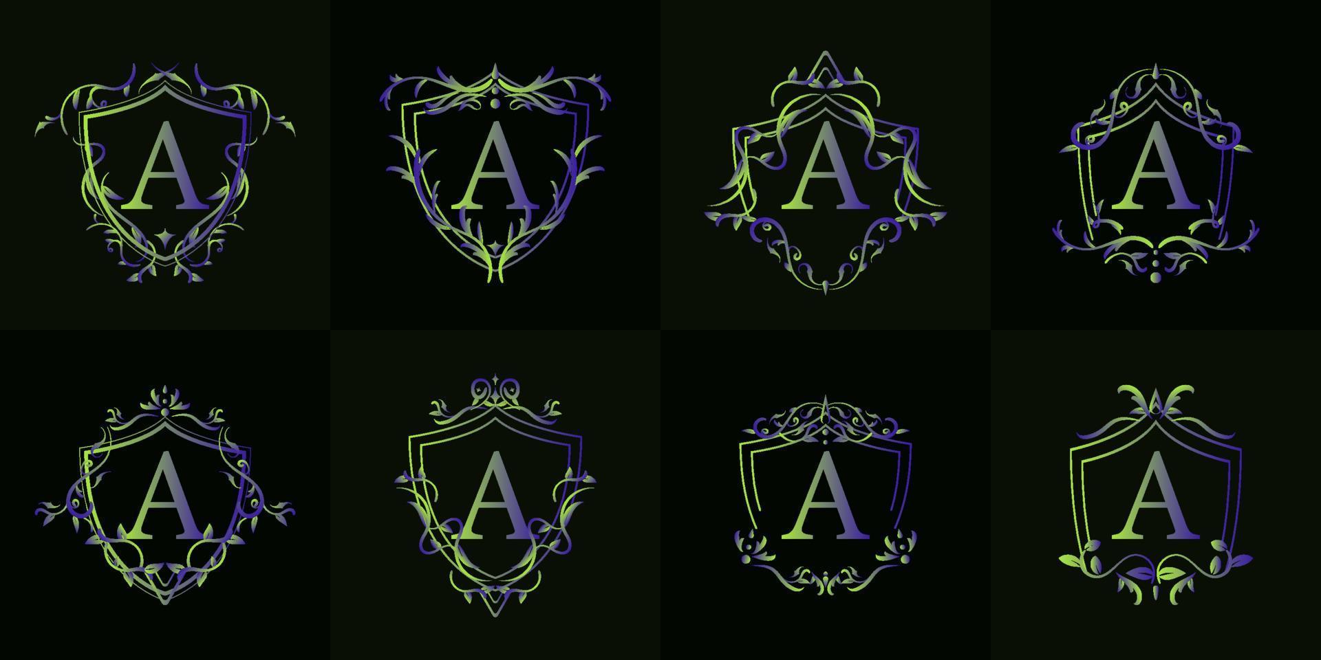 logo initial a avec ornement de luxe ou cadre fleuri, collection de jeux. vecteur