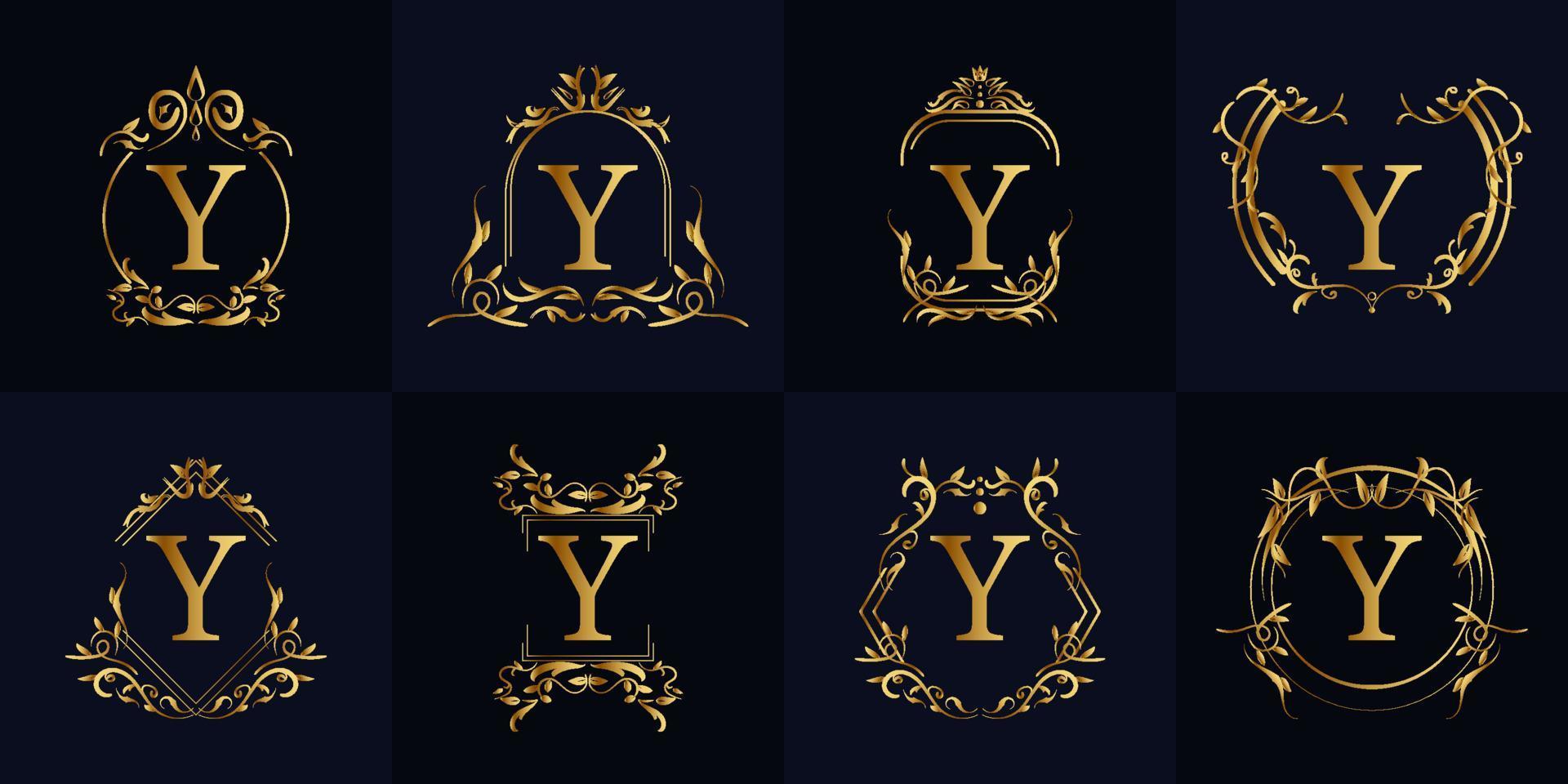 logo initial y avec ornement de luxe ou cadre fleuri, collection de jeux. vecteur