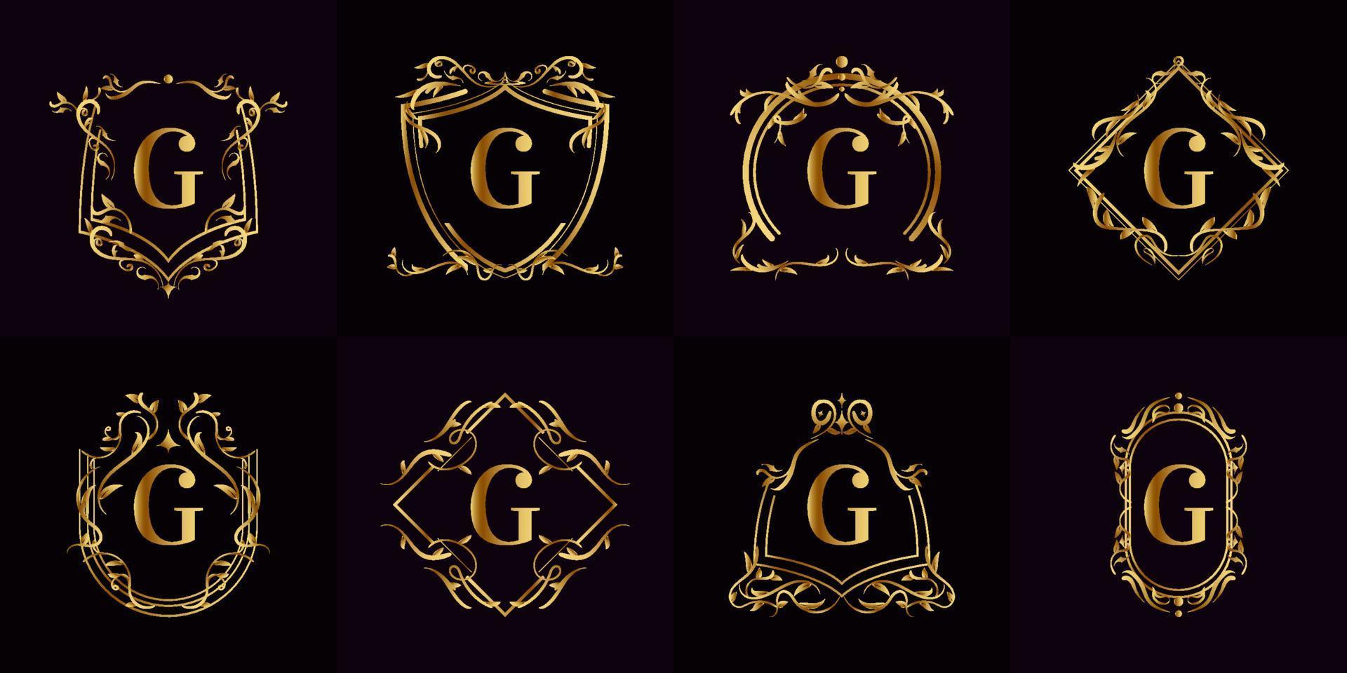 collection de logo initial g avec ornement de luxe ou cadre fleuri vecteur