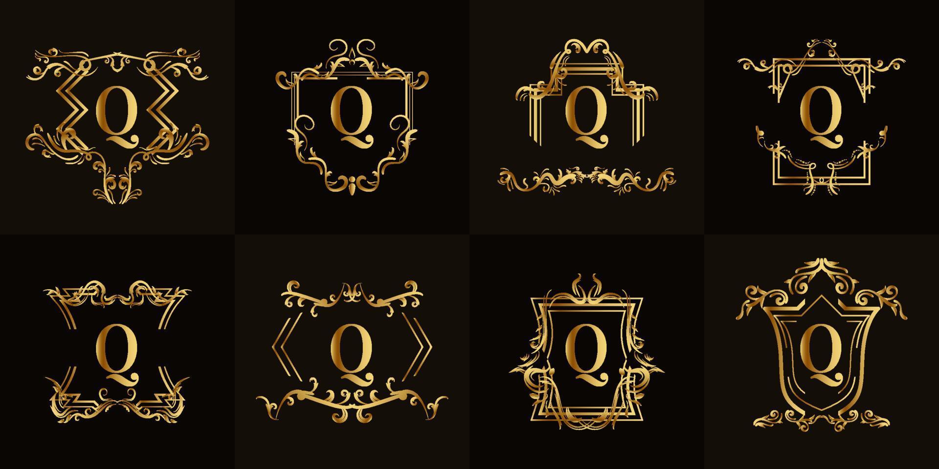 collection de logo initial q avec ornement de luxe ou cadre fleuri vecteur