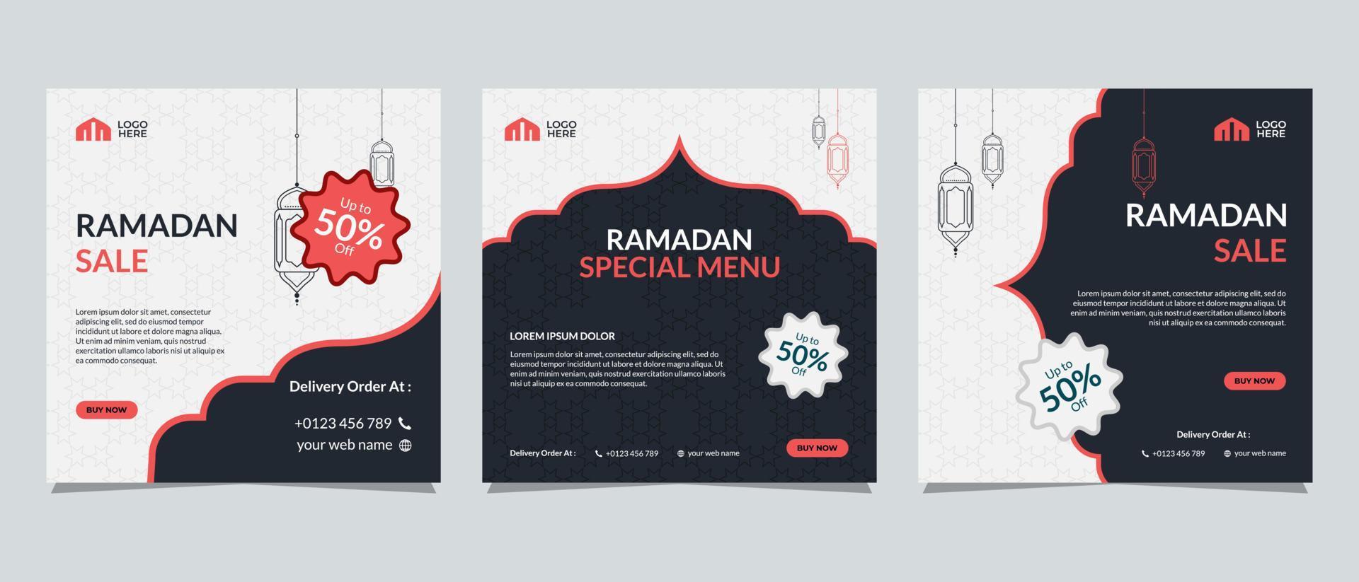 modèle de promotion de bannière de publication de médias sociaux de vente de ramadan vecteur