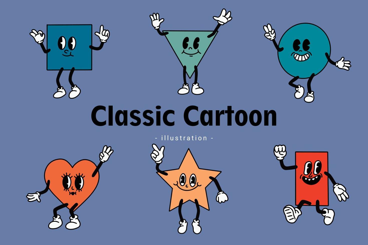 ensemble d'émotion comique de dessin animé vintage classique mignon heureux avec l'expression du visage personnage de doodle main et pied vecteur