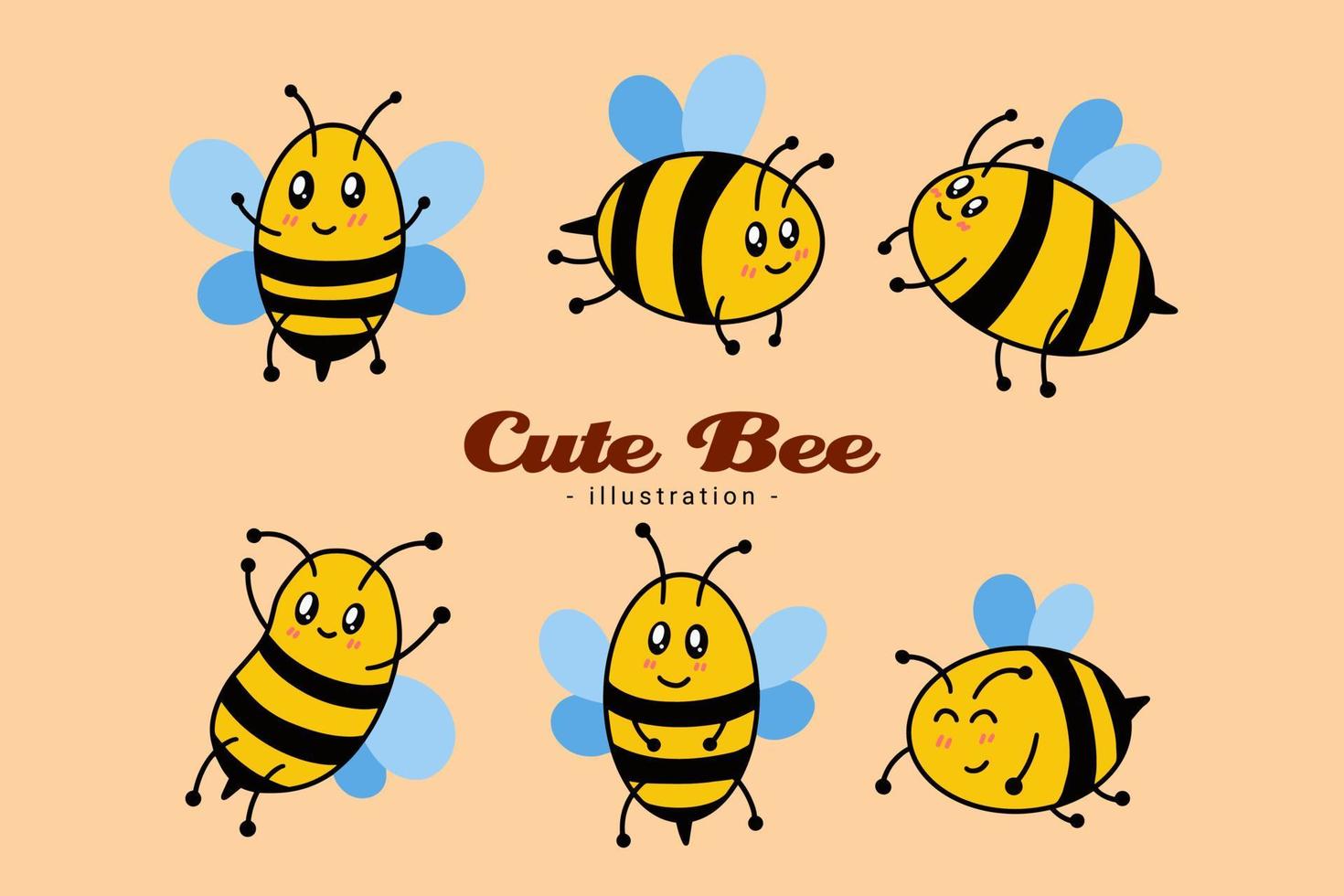 ensemble d'animaux mignons de miel d'abeille avec une pose différente clipart de dessin animé enfantin petite mascotte d'abeille design plat vecteur