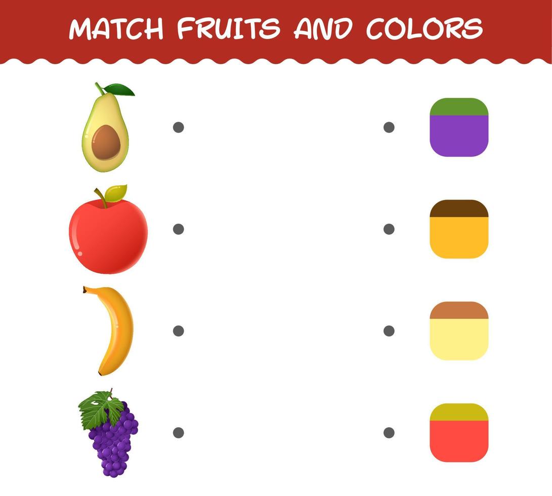 faites correspondre les fruits et les couleurs du dessin animé. jeu de correspondance. jeu éducatif pour les enfants d'âge préscolaire et les tout-petits vecteur