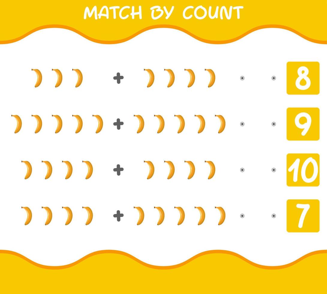 match par nombre de bananes de dessin animé. match et jeu de comptage. jeu éducatif pour les enfants d'âge préscolaire et les tout-petits vecteur