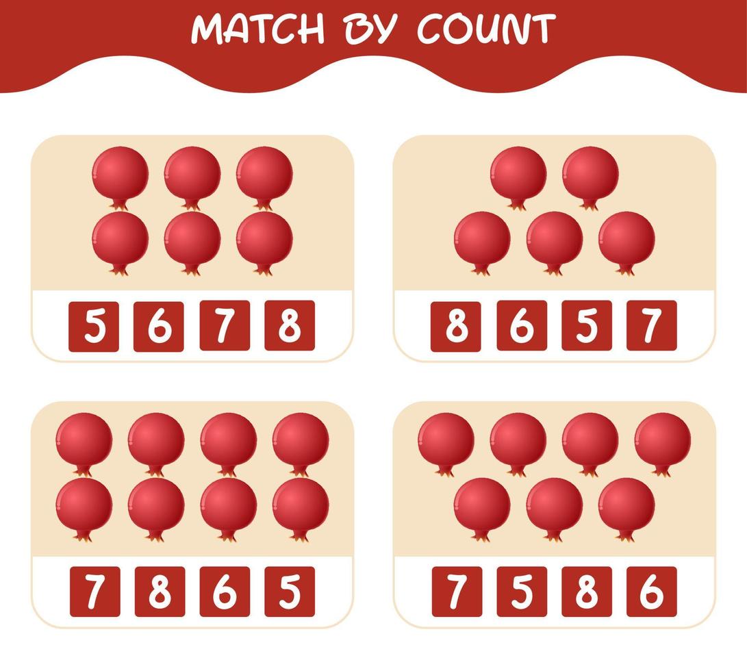 match par nombre de grenades de dessin animé. match et jeu de comptage. jeu éducatif pour les enfants d'âge préscolaire et les tout-petits vecteur