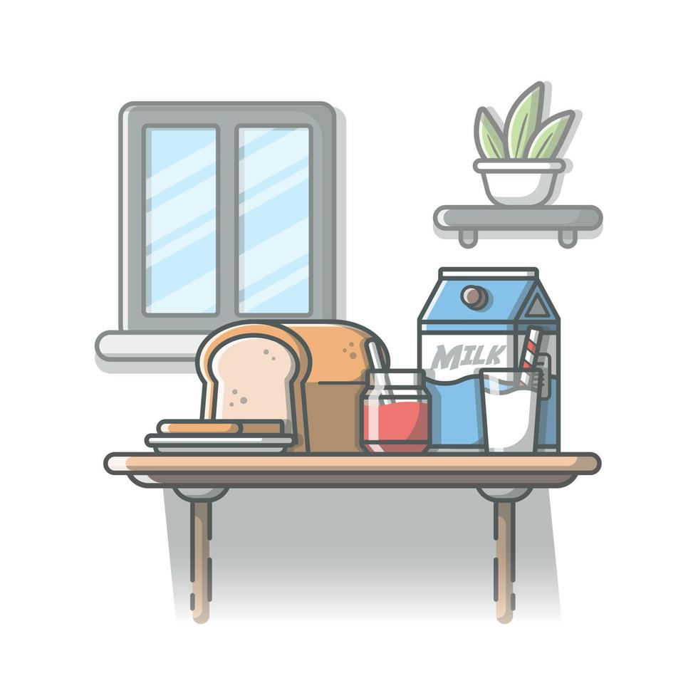 illustration d'icône de vecteur de dessin animé de temps de petit déjeuner. concept d'icône de nourriture et de boisson isolé vecteur premium. style de dessin animé plat