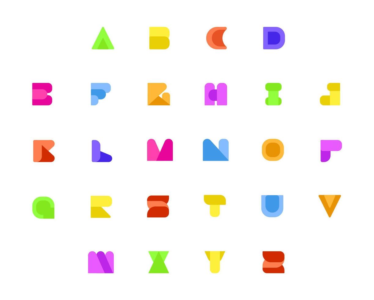 alphabet créatif abstrait, ensemble d'alphabet simple coloré. lignes d'alphabet modernes avec de nouvelles couleurs pop art. modèle de numéro de police. scénographie style épuré. vecteur