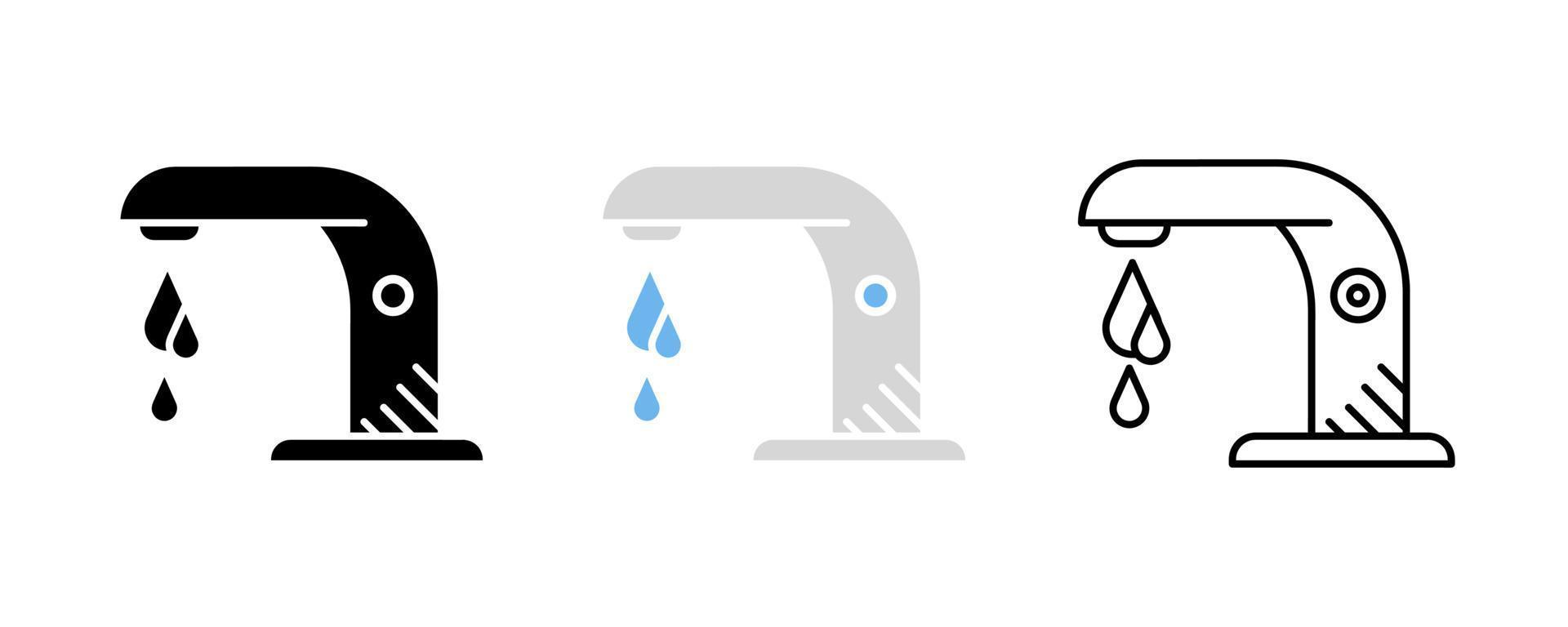 ensemble de salle de bain. robinet d'eau qui coule et ensemble d'icônes vectorielles de lavage des mains. ensemble de lignes modifiable. silhouette, jeu d'icônes colorées et linéaires. logo-web, élément de conception d'icône vecteur