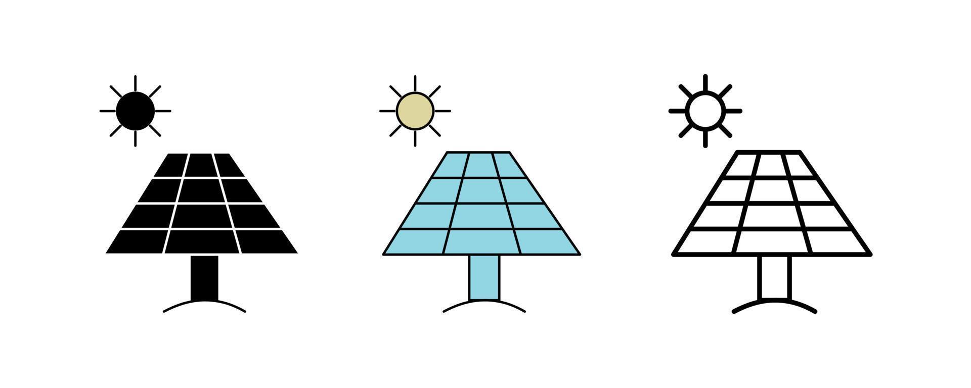 conception d'icône d'énergie solaire. icône de panneau solaire en silhouette, colorée et linéaire. illustration vectorielle de ligne d'icône de panneau solaire isolée sur un fond propre pour la conception du logo de votre application mobile Web. vecteur