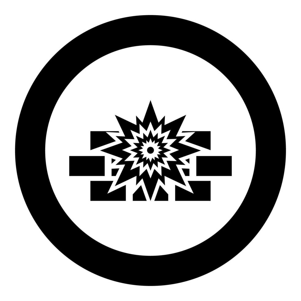 icône de mur de briques d'explosion en cercle autour de l'image de style plat d'illustration vectorielle de couleur noire vecteur