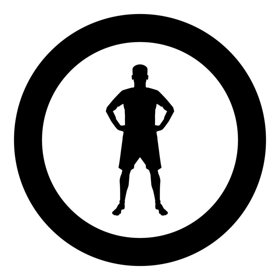homme, tenue, mains, sur, ceinture, confiance, concept, silhouette, gestionnaire, business, icône, noir, couleur, illustration, dans, cercle, rond vecteur