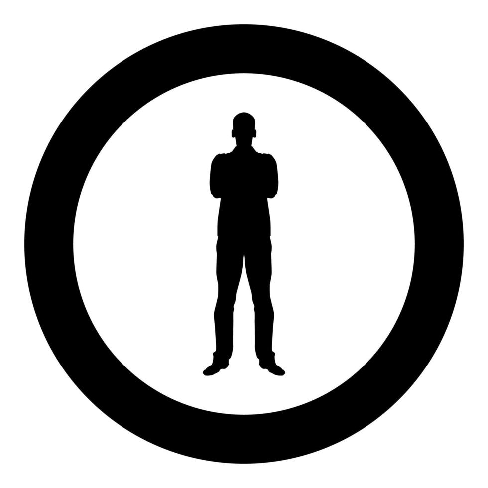 homme avec les bras croisés concept de confiance homme d'affaires icône vecteur de couleur noire en cercle autour de l'image de style plat illustration