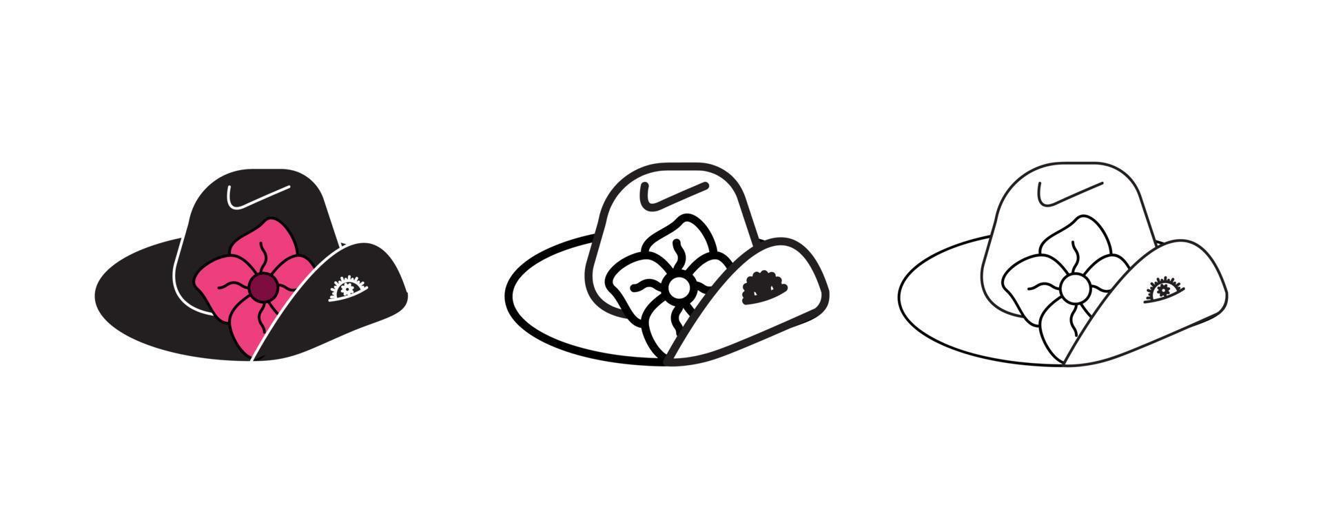 chapeau de jour d'anzac sur la conception d'icône d'icône de fleur de pavot. la fleur de pavot est le symbole que les soldats portent sur leurs chapeaux. conception de logo, web et bannière. illustration. silhouette de ligne et icône modifiable. vecteur