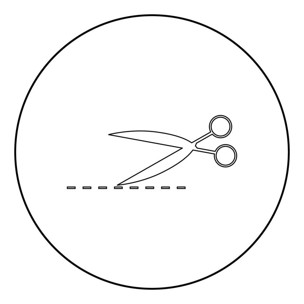 Ciseaux avec l'icône de la ligne de coupe de couleur noire en cercle vecteur