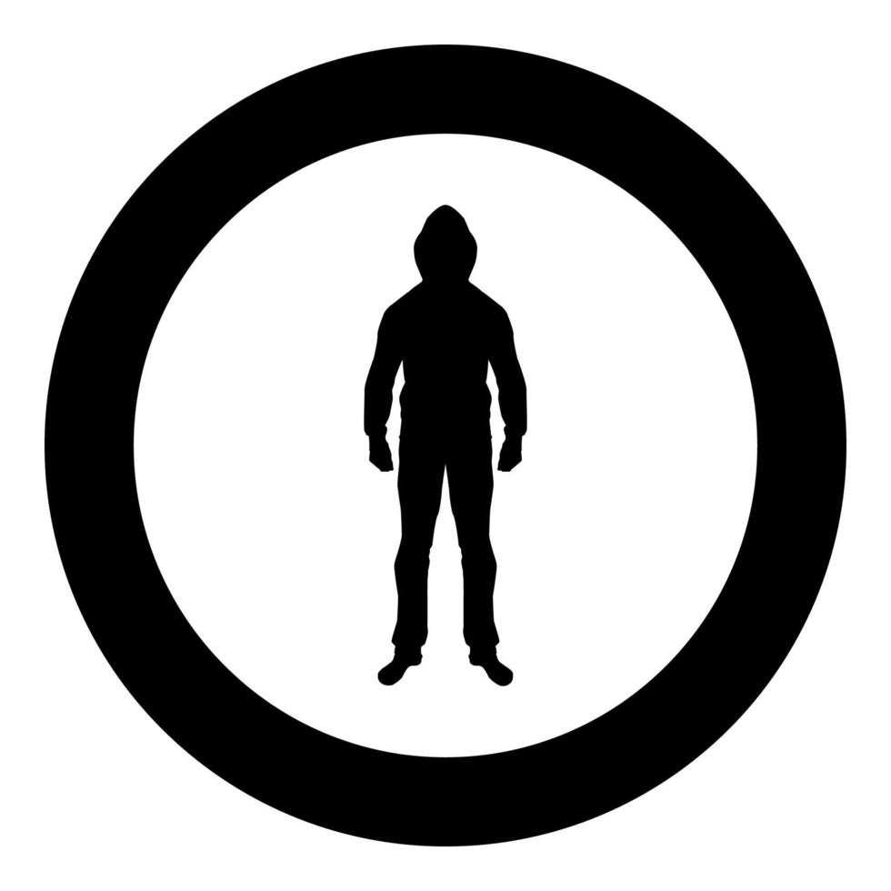 L'homme dans le capot concept danger silhouette face avant icône illustration couleur noire en cercle rond vecteur