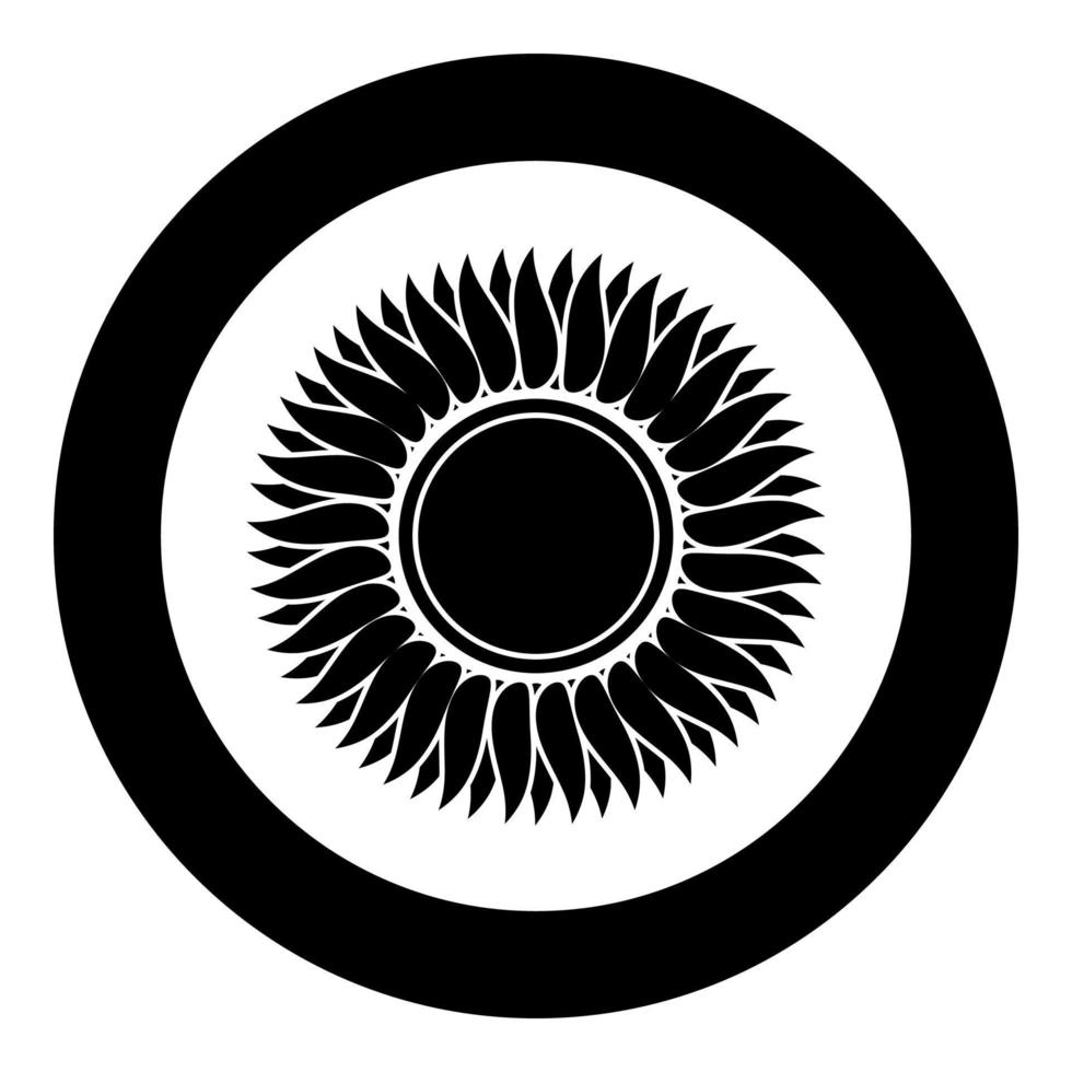 icône de soleil de fleur de tournesol en cercle autour de l'image de style plat d'illustration vectorielle de couleur noire vecteur