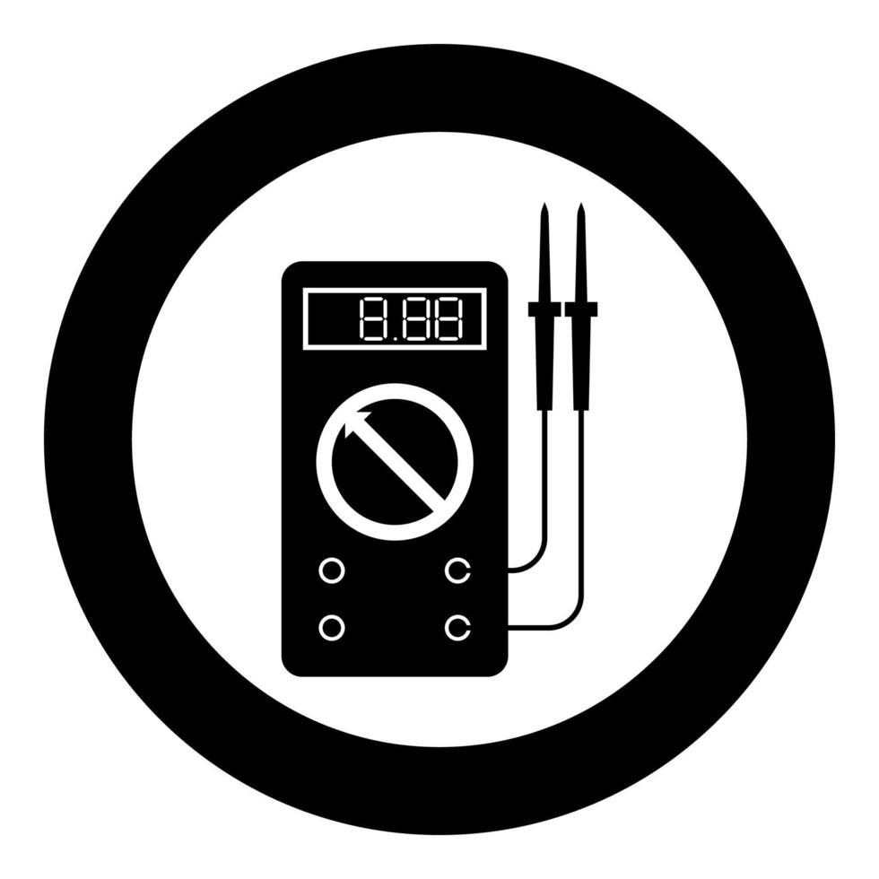 multimètre numérique pour mesurer les indicateurs électriques tension ca cc ampérage ohmmètre puissance avec icône de sondes en cercle rond illustration vectorielle de couleur noire image de style plat vecteur