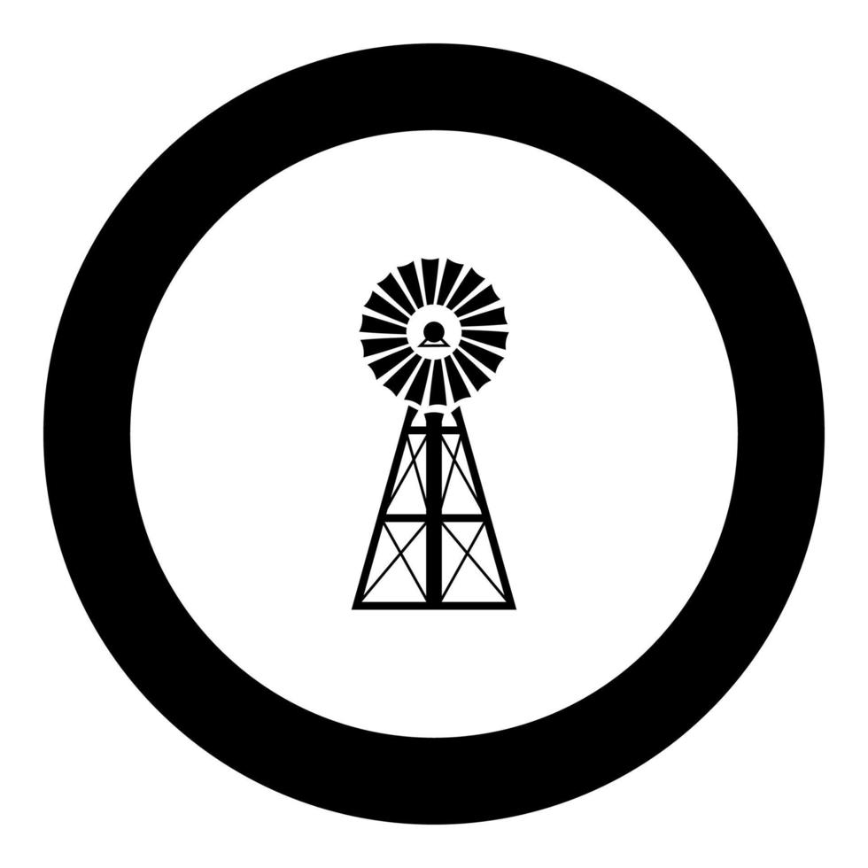 éolienne moulin à vent icône américaine classique couleur noire en cercle rond vecteur