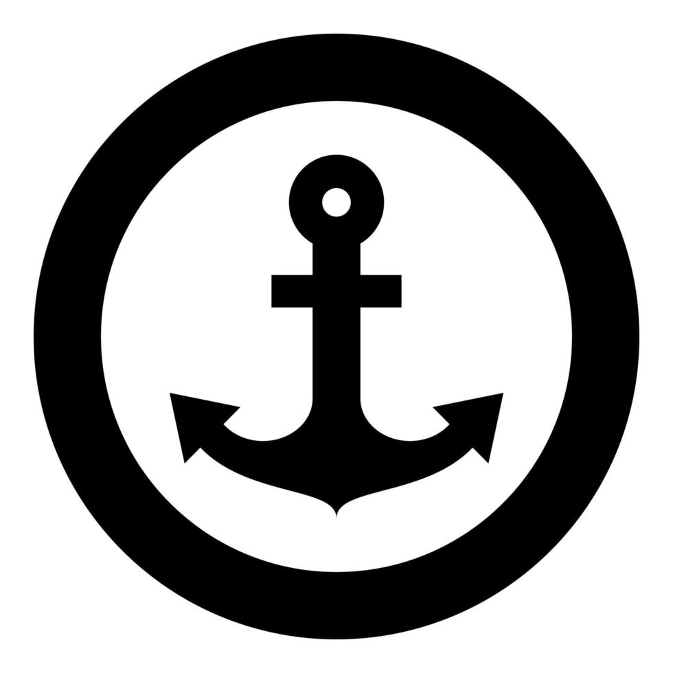 ancre de navire pour icône de conception nautique marine illustration de couleur noire en cercle rond vecteur