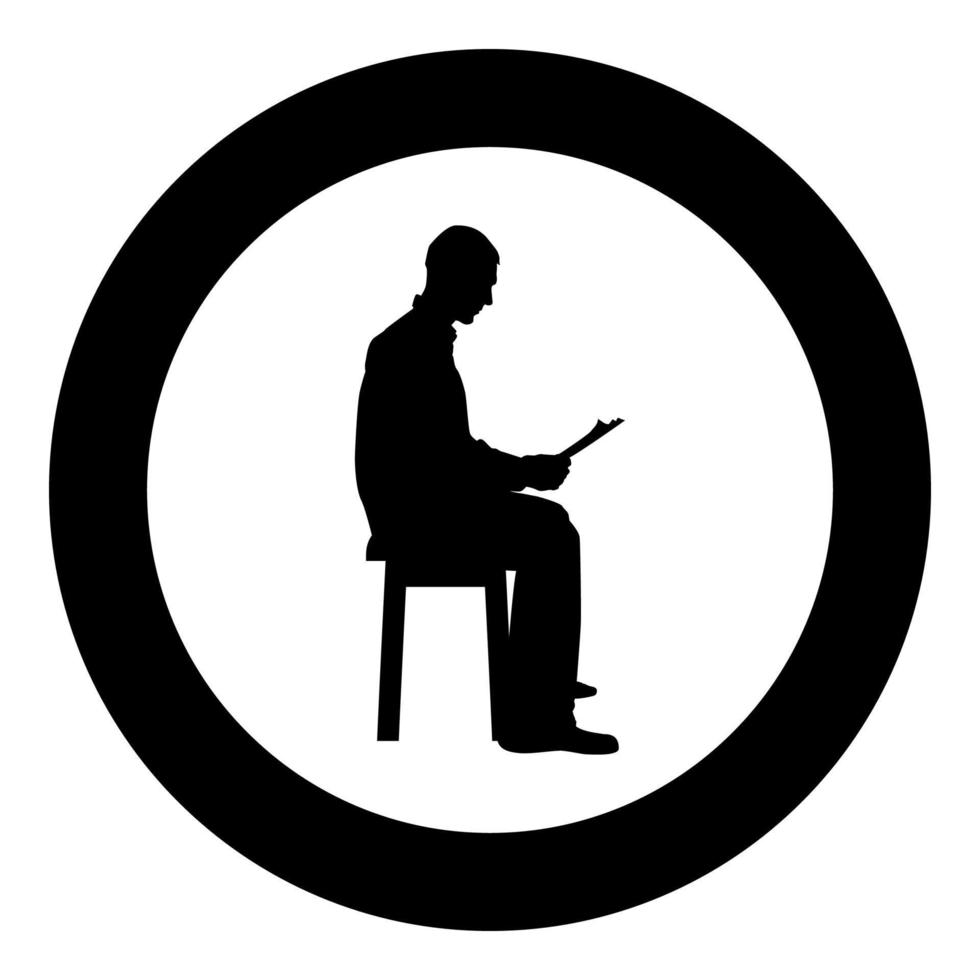 Homme assis en train de lire le concept de silhouette d'apprentissage de l'icône du document illustration couleur noire en cercle autour vecteur