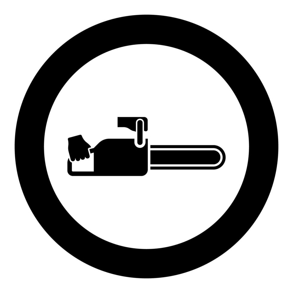 tronçonneuse à la main bûcheron bûcheron icône en cercle rond couleur noire illustration vectorielle image style de contour solide vecteur