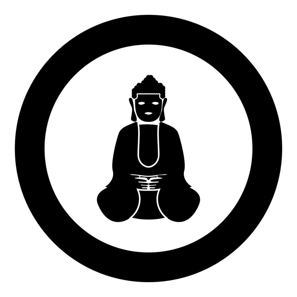 icône bouddha couleur noire en cercle rond vecteur