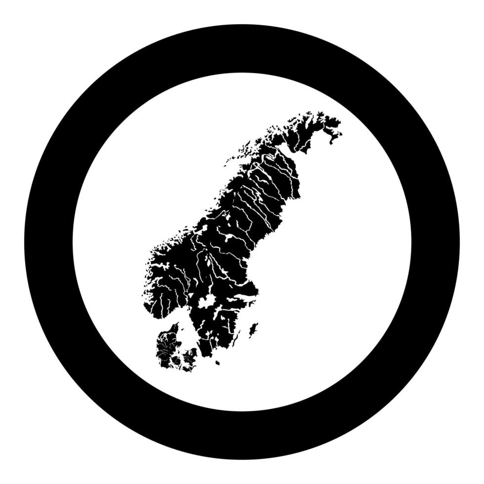 carte de la scandinavie icône vecteur de couleur noire en cercle autour de l'image de style plat illustration