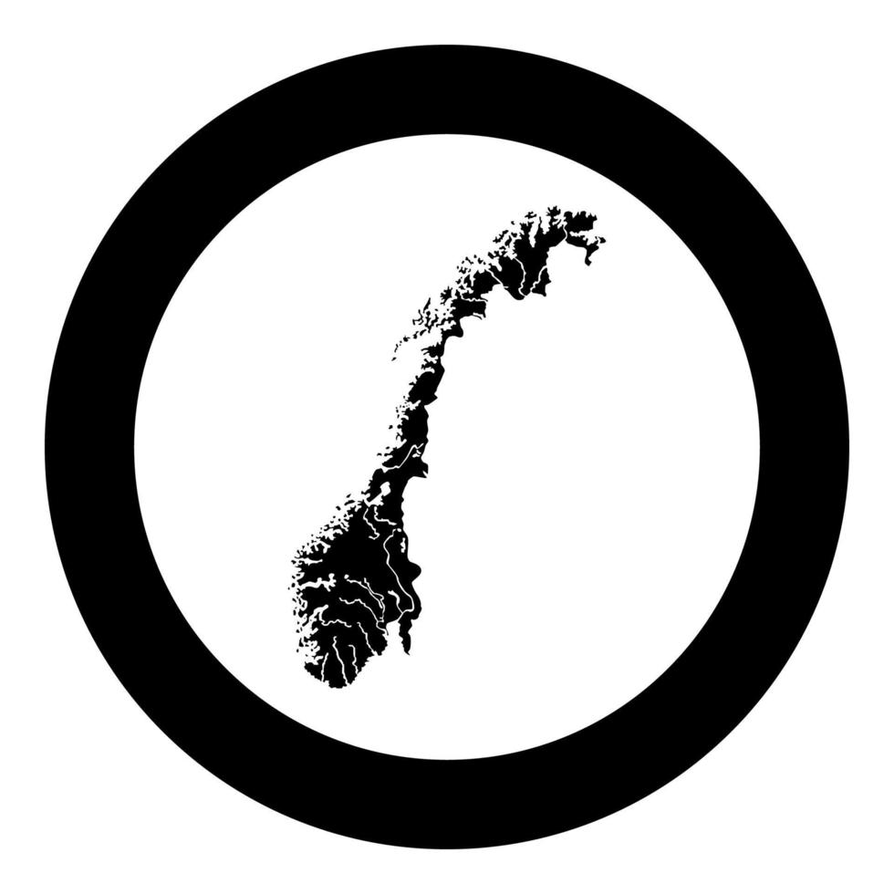carte de la norvège icône vecteur de couleur noire en cercle autour de l'image de style plat illustration