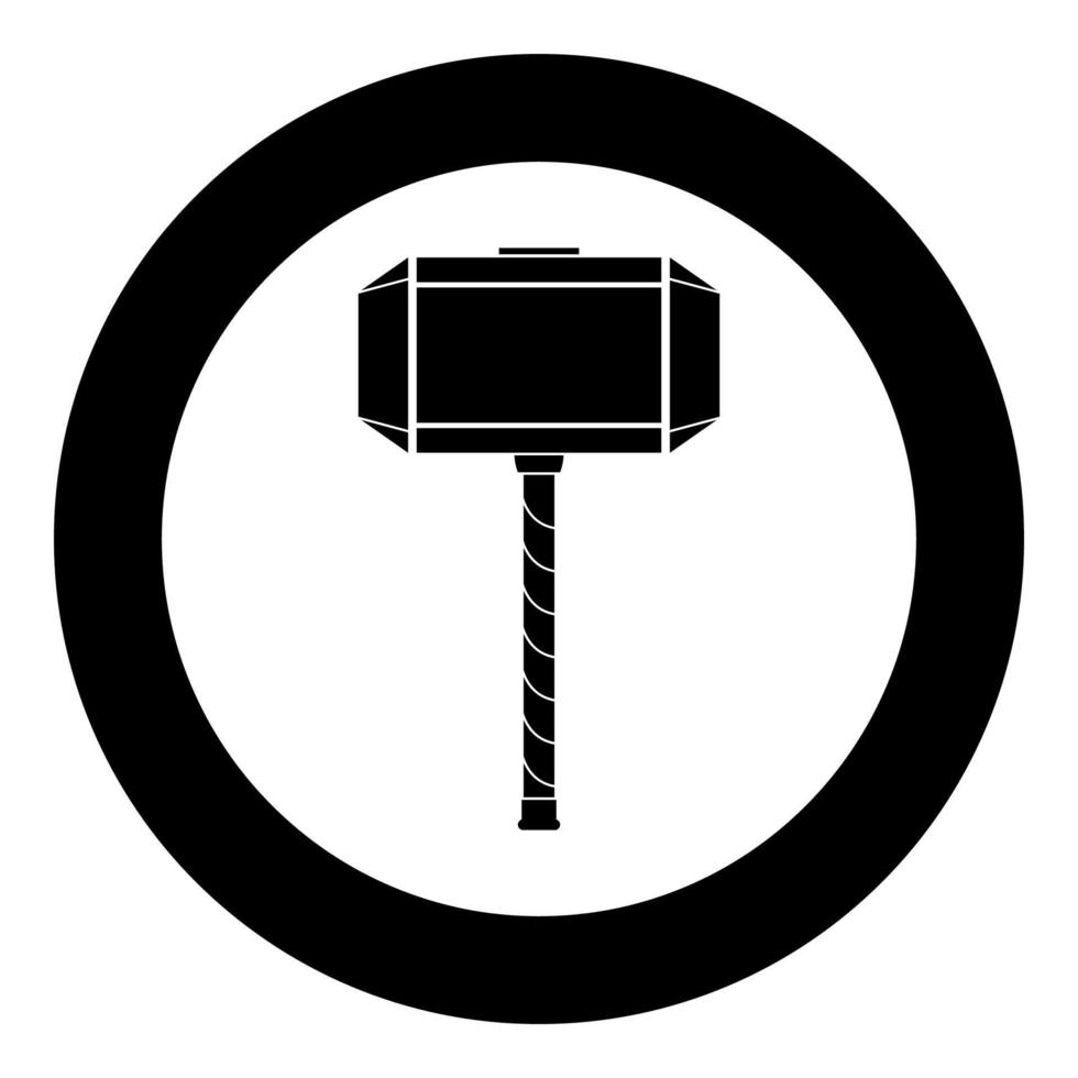 marteau de thor mjolnir icône vecteur de couleur noire en cercle autour de l'image de style plat illustration