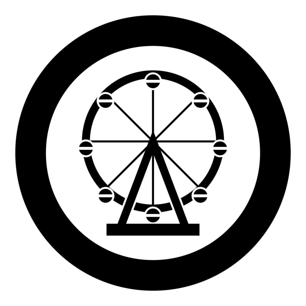 grande roue d'amusement dans le parc sur l'icône d'attraction en cercle rond illustration vectorielle de couleur noire image de style plat vecteur