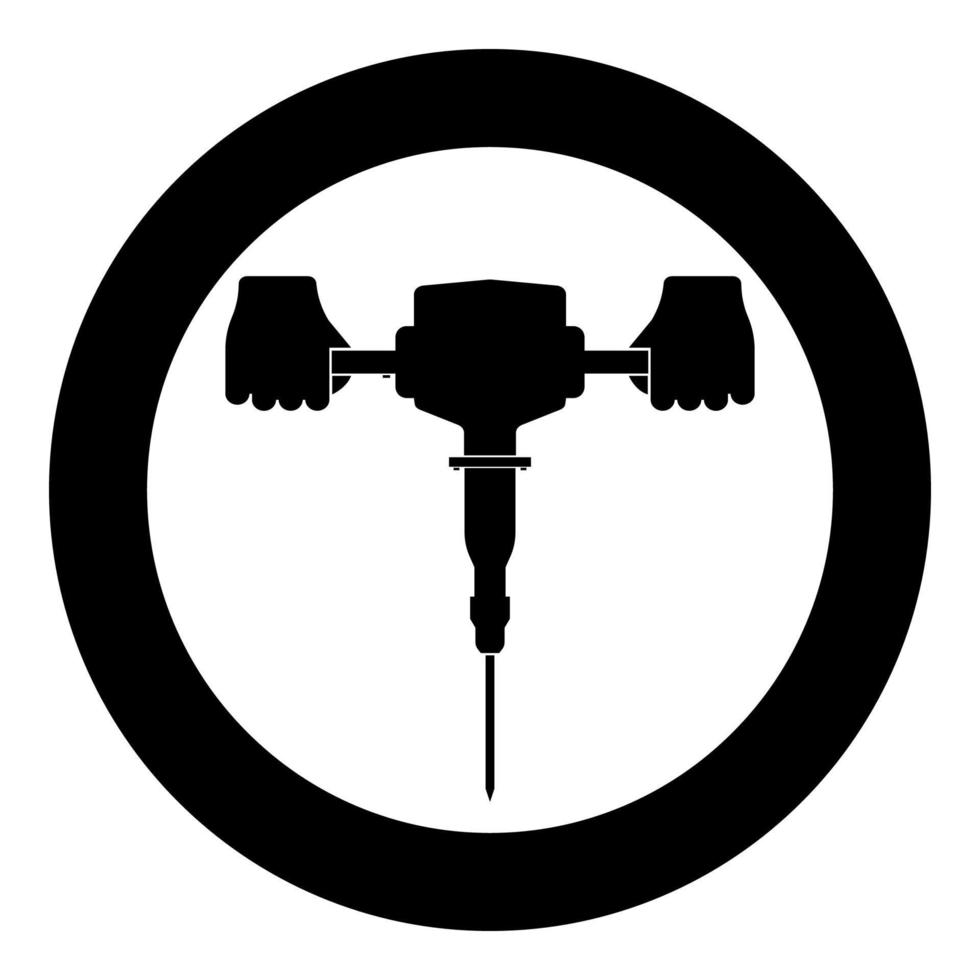 marteau-piqueur dans la main tenant l'outil électrique utiliser le bras à l'aide de l'icône de l'instrument électrique en cercle autour de l'illustration vectorielle de couleur noire image de style de contour solide vecteur
