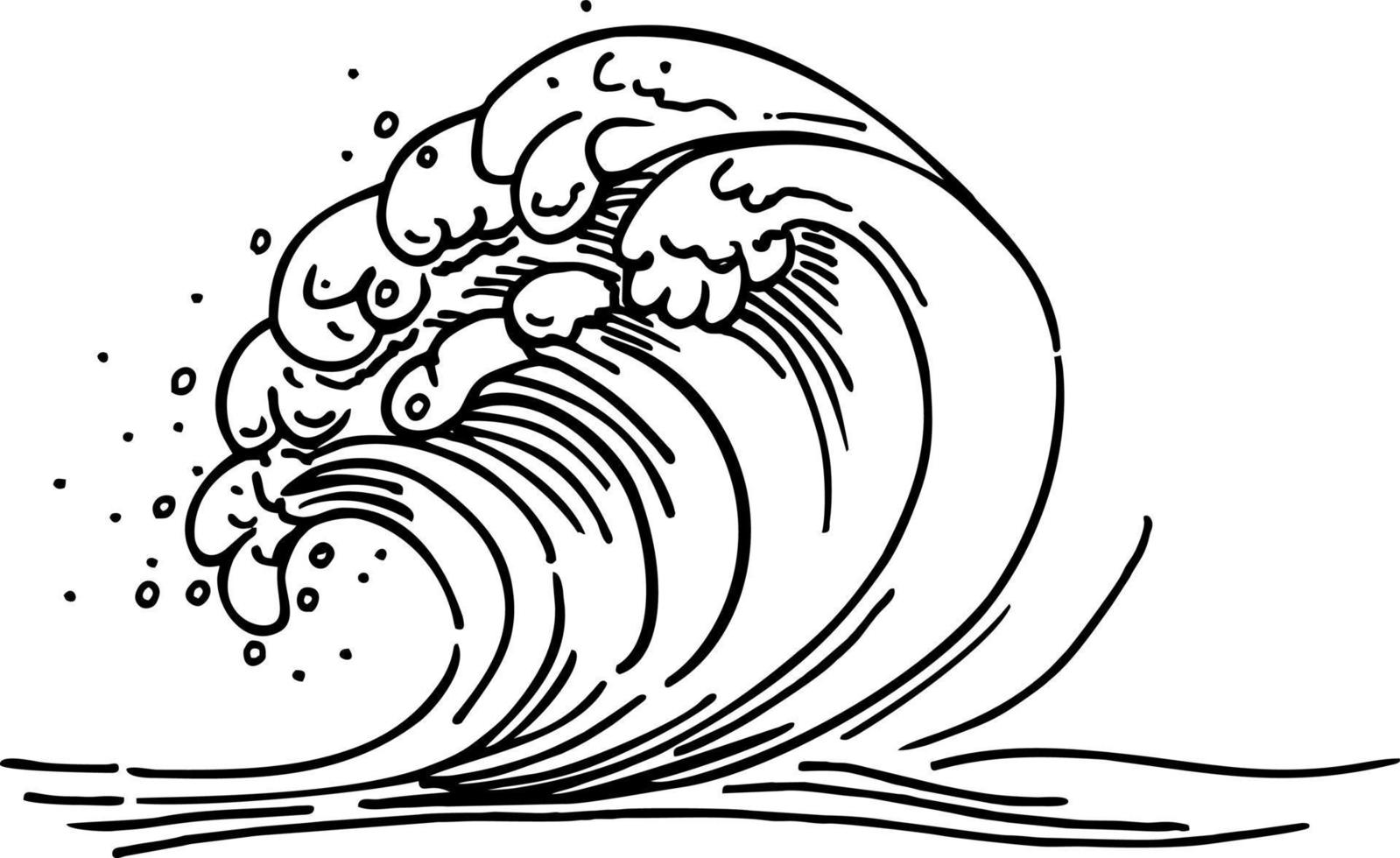 contour de la vague de la mer. crête des vagues de la mer. croquis dessiné à la main avec fond transparent. illustration vectorielle monochrome linéaire. vecteur