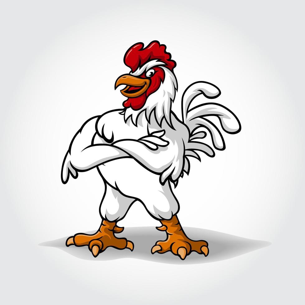 illustration de mascotte de super coq de dessin animé drôle. personnage de dessin animé de vecteur de poulet pliant les mains.