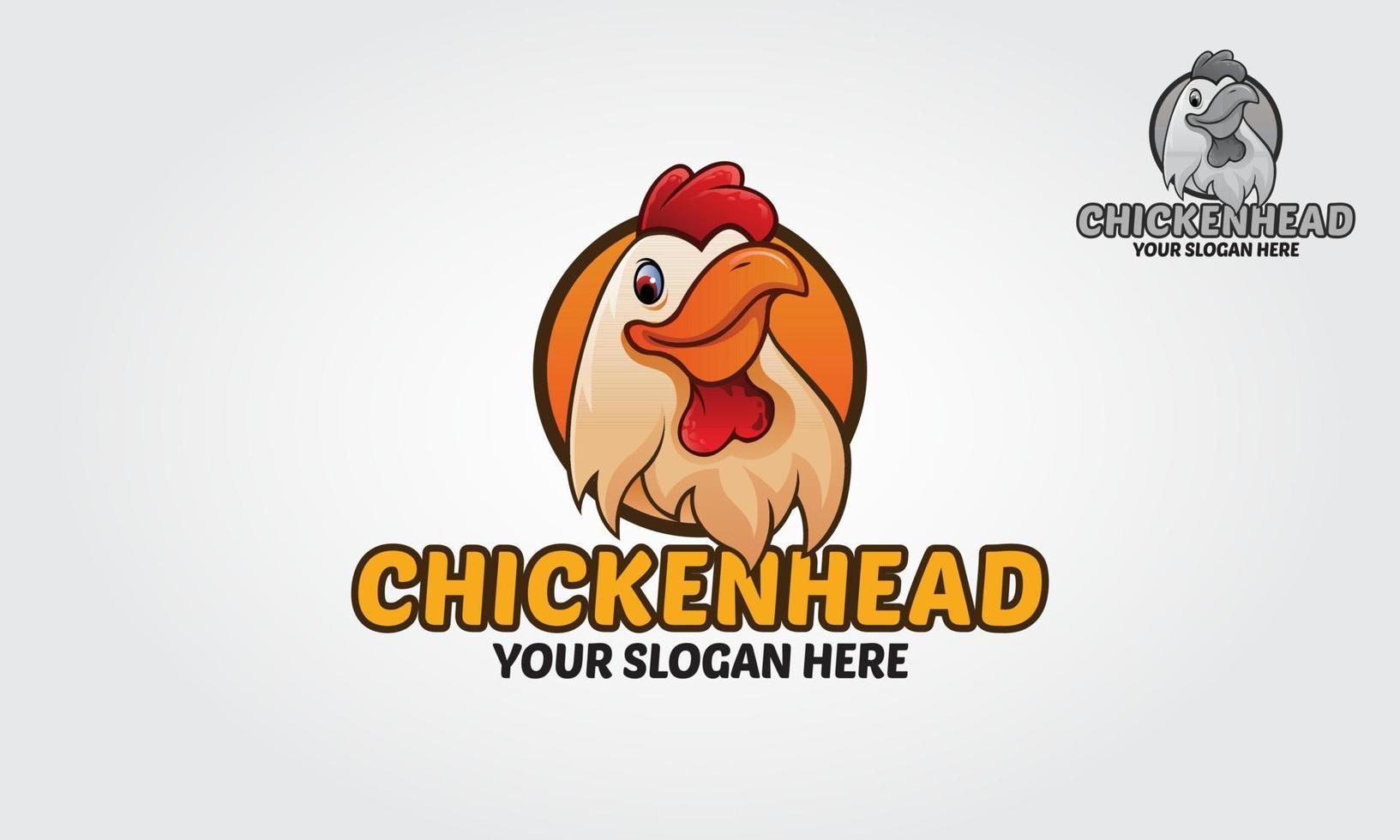 illustration du logo vectoriel tête de poulet. un modèle de logo vectoriel de coq de dessin animé drôle heureux.
