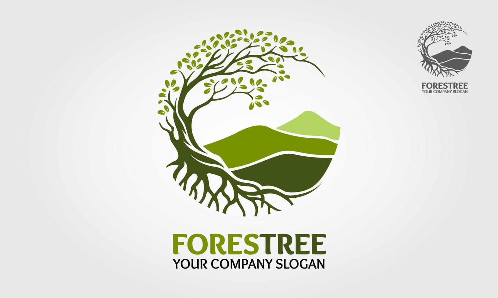 logo vectoriel d'arbre forestier. éléments de conception de vecteur d'arbre et de montagne originaux, qui ont été créés pour mettre en évidence la croissance, le voyage, l'esprit, la montagne et le style de vie.