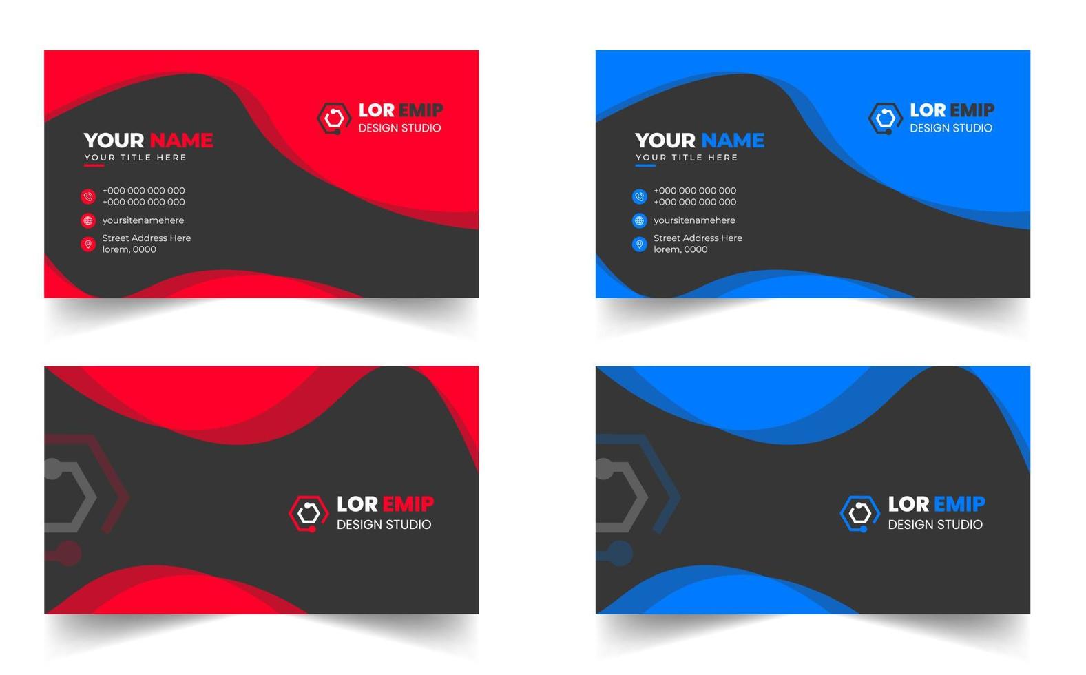 modèle de conception de carte de visite créative moderne bleu et rouge. conception de carte de visite moderne de forme unique. vecteur