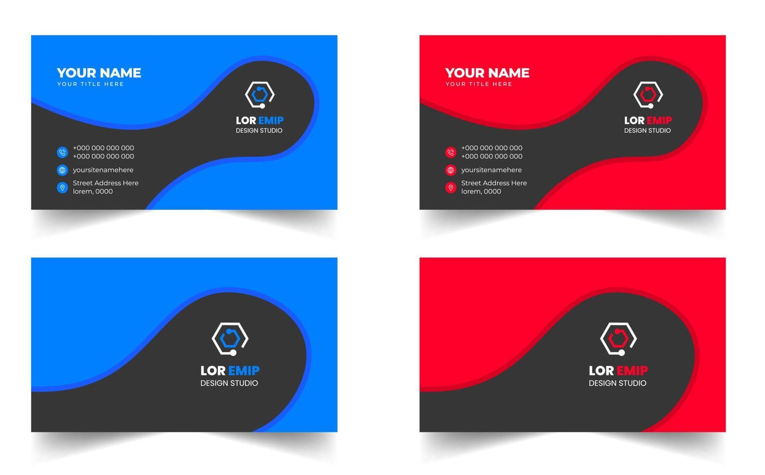 modèle de conception de carte de visite créative moderne bleu et rouge. conception de carte de visite moderne de forme unique. vecteur