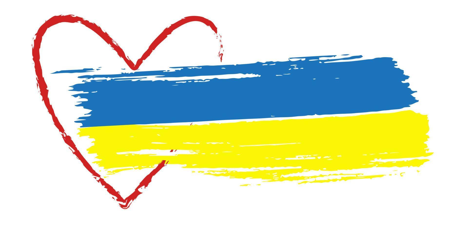 drapeau ukrainien. bordure de coeur rouge. coup de pinceau symbolisme bleu jaune. illustration vectorielle isolée. vecteur