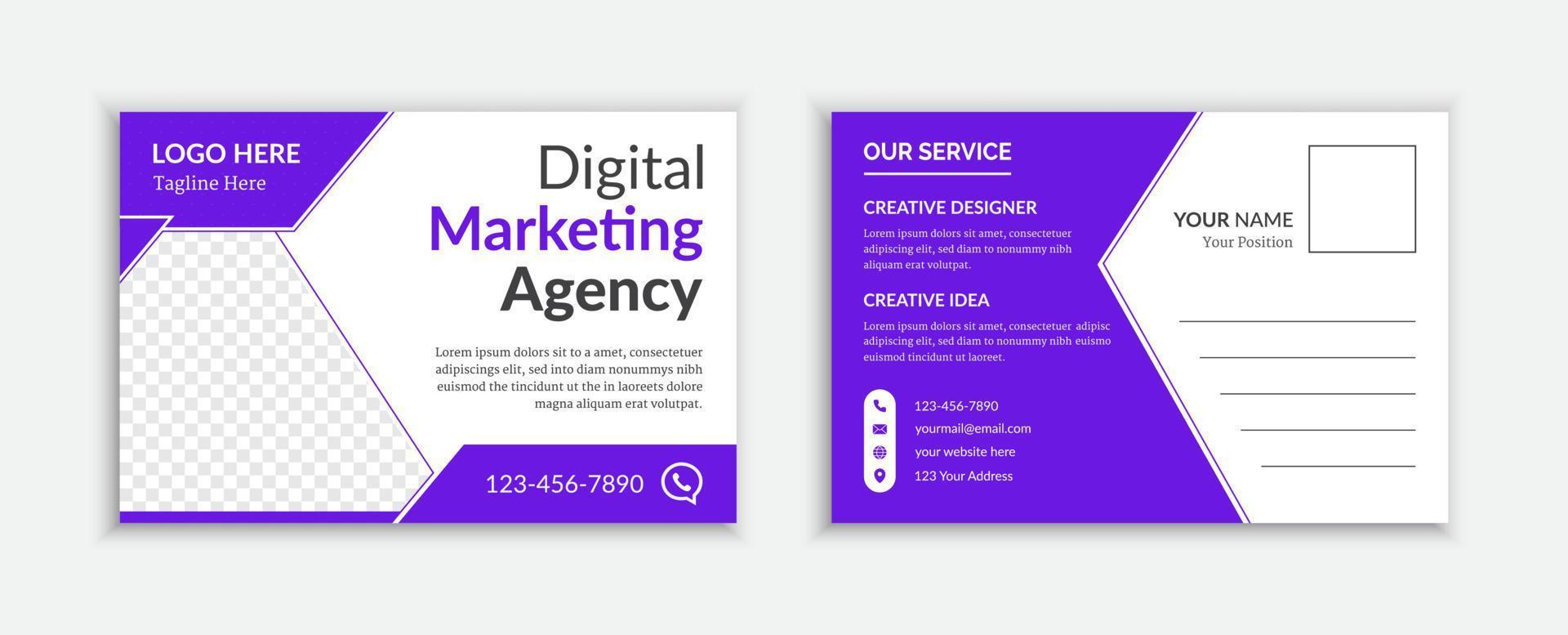 conception de modèle de carte postale d'agence de marketing numérique vecteur